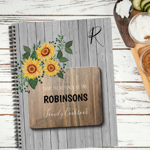 Rustic Sunflowers Wood   Grandma monogram cookbook Notebook