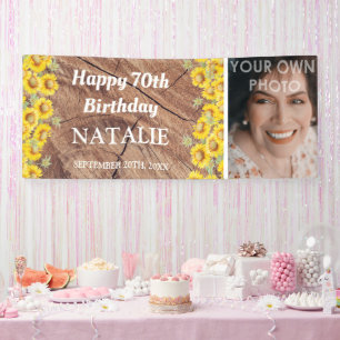 Rustic Sunflowers & Wood Texture Birthday Banner