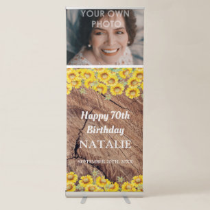 Rustic Sunflowers & Wood Texture Birthday Retractable Banner