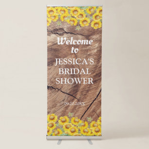 Rustic Sunflowers & Wood Texture Bridal Shower Retractable Banner