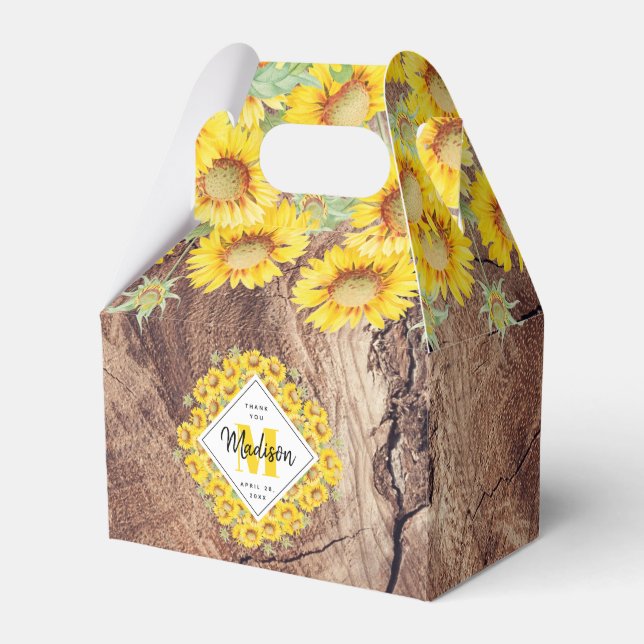 Rustic Sunflowers Wood Texture  Favour Box (Front Side)