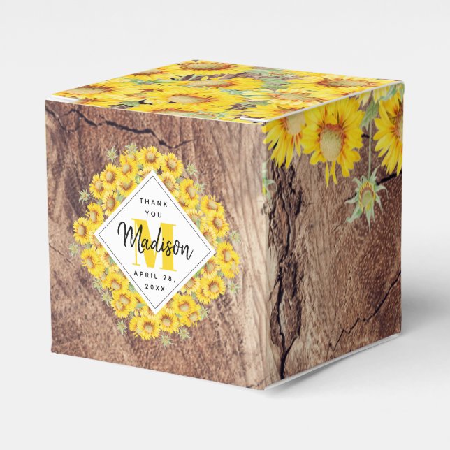 Rustic Sunflowers Wood Texture Favour Box (Front Side)