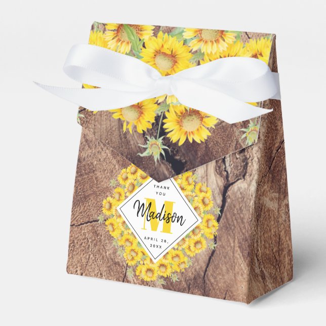 Rustic Sunflowers Wood Texture Favour Box (Front Side)