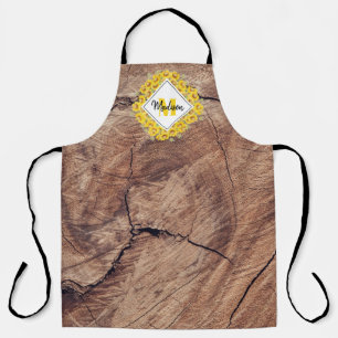 Rustic Sunflowers & Wood Texture Monogram Apron