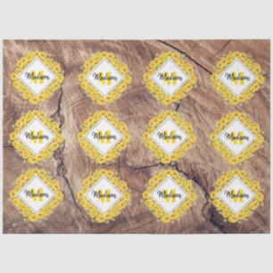 Rustic Sunflowers & Wood Texture Monogram Tissue Paper