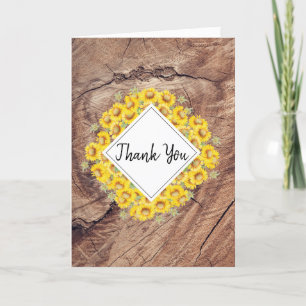 Rustic Sunflowers & Wood Texture Thank You Card