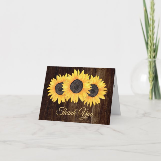 Rustic Sunflowers Wood Thank You Card (Front)