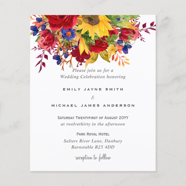 Rustic Sunflowers Yellow Red Blue Floral Wedding (Front)