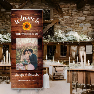 Rustic sunjflower barn wood photo country wedding retractable banner
