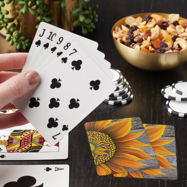 Rustic Sunny Sunflower on Barn Board Playing Cards (In Situ)