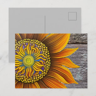 Rustic Sunny Sunflower on Barn Board Postcard