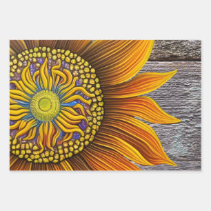 Rustic Sunny Sunflower on Barn Board Wrapping Paper Sheet