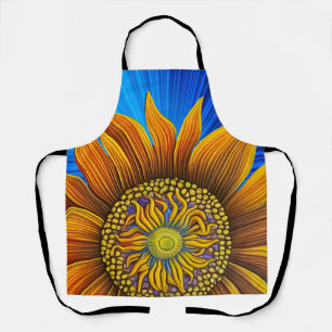 Rustic Sunny Sunflower on Blue Apron