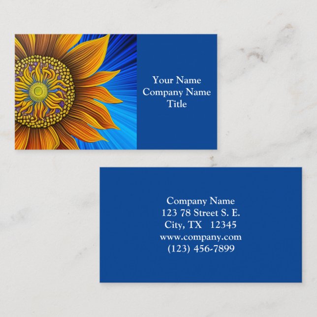 Rustic Sunny Sunflower on Blue Business Card (Front/Back)