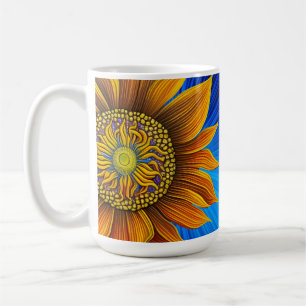 Rustic Sunny Sunflower on Blue Coffee Mug
