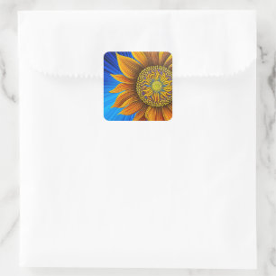 Rustic Sunny Sunflower on Blue Square Sticker