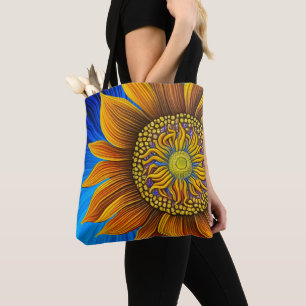 Rustic Sunny Sunflower on Blue Tote Bag