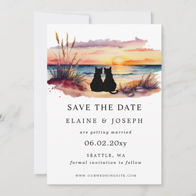 Rustic Sunset Beach Save The Date Cards (Front)