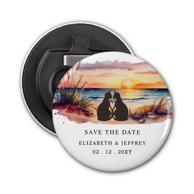 Rustic Sunset Beach Save The Date Magnet Bottle Opener (Front)