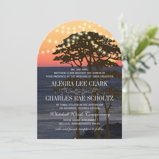 Rustic Sunset Forest Wedding Invitation (Standing Front)