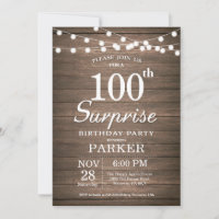 Rustic Surprise 100th Birthday Invitation Wood