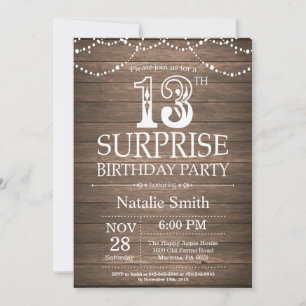 Rustic Surprise 13th Birthday Invitation