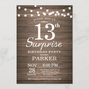 Rustic Surprise 13th Birthday Invitation Wood