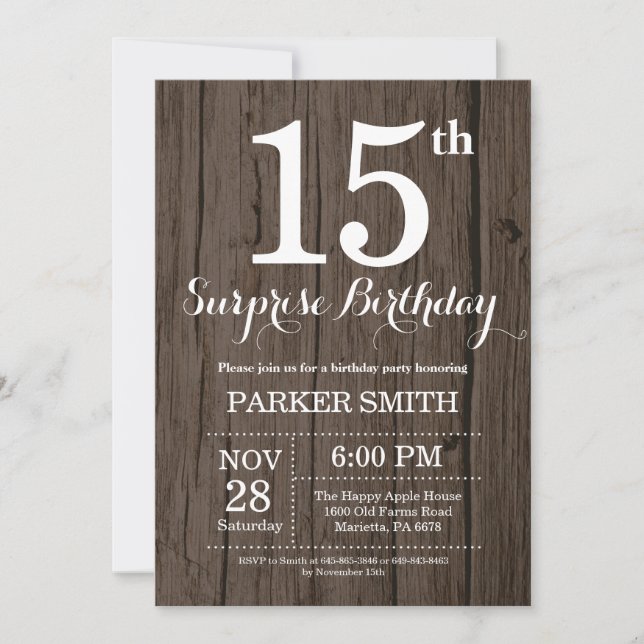 Rustic Surprise 15th Birthday Invitation (Front)