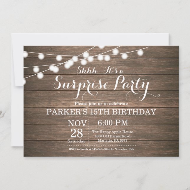 Rustic Surprise 15th Birthday Invitation Wood (Front)