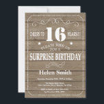 Rustic Surprise 16th Birthday Invitation<br><div class="desc">Rustic Surprise 16th Birthday Invitation. White Typography. Rustic Wood Background. Kids Birthday. Male Men or Women Birthday. Kids Boy or Girl Lady Teen Teenage Bday Invite. 13th 15th 16th 18th 20th 21st 30th 40th 50th 60th 70th 80th 90th 100th. Any Age. For further customisation, please click the "Customise it" button...</div>
