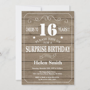 Rustic Surprise 16th Birthday Invitation