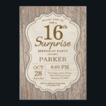 Rustic Surprise 16th Birthday Invitation Wood<br><div class="desc">Rustic Surprise 16th Birthday Invitation Wood Background. Adult Birthday Party. Man Birthday Bash Invite. 13th 16th 18th 20th 21st 30th 40th 50th 60th 70th 80th 90th 100th,  Any age. For further customisation,  please click the "Customise it" button and use our design tool to modify this template.</div>