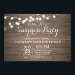 Rustic Surprise 16th Birthday Invitation Wood<br><div class="desc">Rustic Surprise 16th Birthday Invitation with String Lights Wood Background. 13th 15th 16th 18th 21st 30th 40th 50th 60th 70th 80th 90th 100th,  Any age. For further customisation,  please click the "Customise it" button and use our design tool to modify this template.</div>