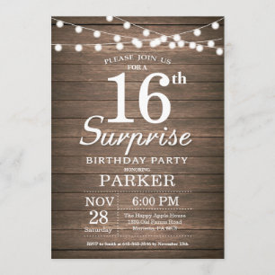 Rustic Surprise 16th Birthday Invitation Wood
