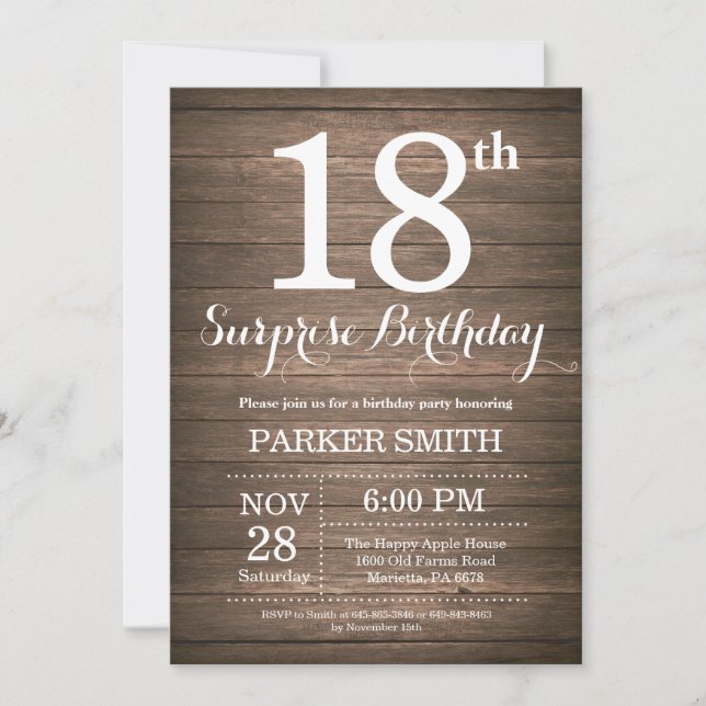 Rustic Surprise 18th Birthday Invitation (Front)