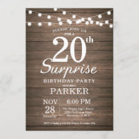 Rustic Surprise 20th Birthday Invitation Wood