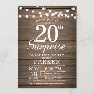 Rustic Surprise 20th Birthday Invitation Wood
