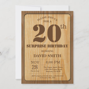 Rustic Surprise 20th Birthday Invitation Wood