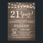 Rustic Surprise 21st Birthday Invitation Wood<br><div class="desc">Rustic Surprise 21st Birthday Invitation Wood Background with String Lights. 13th 15th 16th 18th 20th 21st 30th 40th 50th 60th 70th 80th 90th 100th, Any age. Adult Birthday. Woman or Man Male Birthday Party. For further customisation, please click the "Customise it" button and use our design tool to modify this...</div>