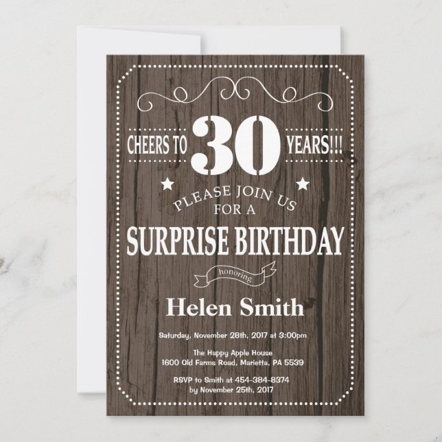 Rustic Surprise 30th Birthday Invitation (Front)