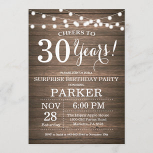 Rustic Surprise 30th Birthday Invitation Wood