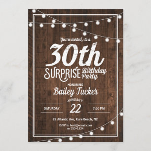 Rustic Surprise 30th Birthday Party Invitation