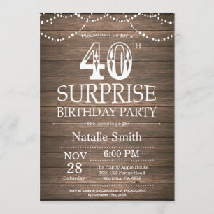 Rustic Surprise 40th Birthday Invitation