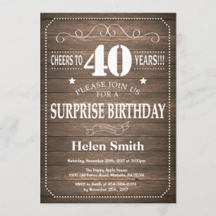 Rustic Surprise 40th Birthday Invitation