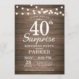 Rustic Surprise 40th Birthday Invitation Wood