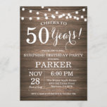 Rustic Surprise 50th Birthday Invitation Wood<br><div class="desc">Rustic Surprise 50th Birthday Invitation Wood Background with String Lights. 13th 15th 16th 18th 20th 21st 30th 40th 50th 60th 70th 80th 90th 100th, Any age. Adult Birthday. Woman or Man Male Birthday Party. For further customisation, please click the "Customise it" button and use our design tool to modify this...</div>