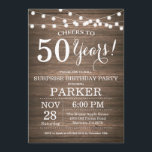 Rustic Surprise 50th Birthday Invitation Wood<br><div class="desc">Rustic Surprise 50th Birthday Invitation Wood Background with String Lights. 13th 15th 16th 18th 20th 21st 30th 40th 50th 60th 70th 80th 90th 100th, Any age. Adult Birthday. Woman or Man Male Birthday Party. For further customisation, please click the "Customise it" button and use our design tool to modify this...</div>