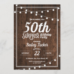 Rustic Surprise 50th Birthday Party Invitation