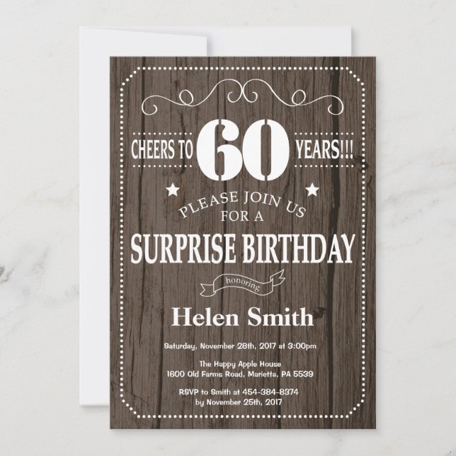 Rustic Surprise 60th Birthday Invitation (Front)