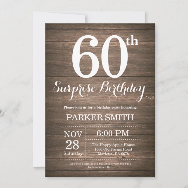 Rustic Surprise 60th Birthday Invitation (Front)